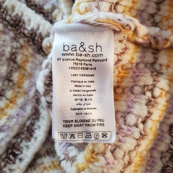 BA&SH Bill Button Front Tweed Knit Lady Cardigan Sweater Yellow Size Large New - Picture 10 of 12